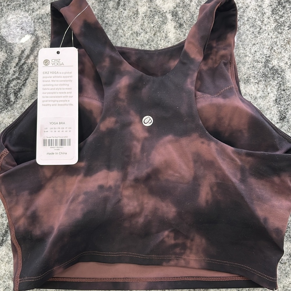 NWT CRZ YOGA yoga bra Small Taupe Tie Dye flowers - Picture 2 of 9